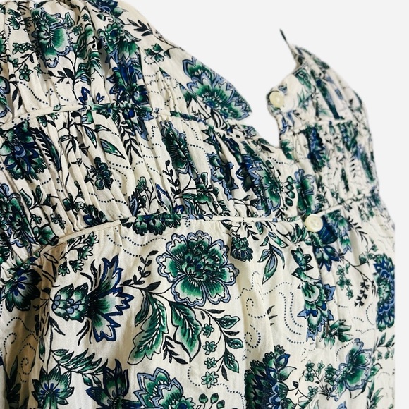 LOFT Floral Smocked blue/white/green Yoke Blouse – Size XL - Picture 3 of 7